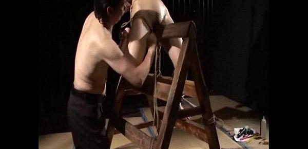  Wooden horse bondage and tit of japanese slave girl in the tokyo dungeon